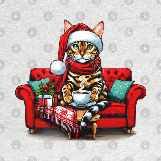 Bengal Cat Drinking Coffee Christmas by Graceful Designs